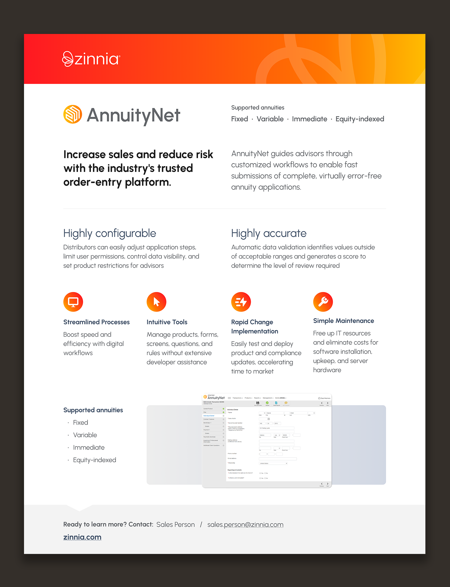 AnnuityNet One-pager with three-zone typographic sectioning