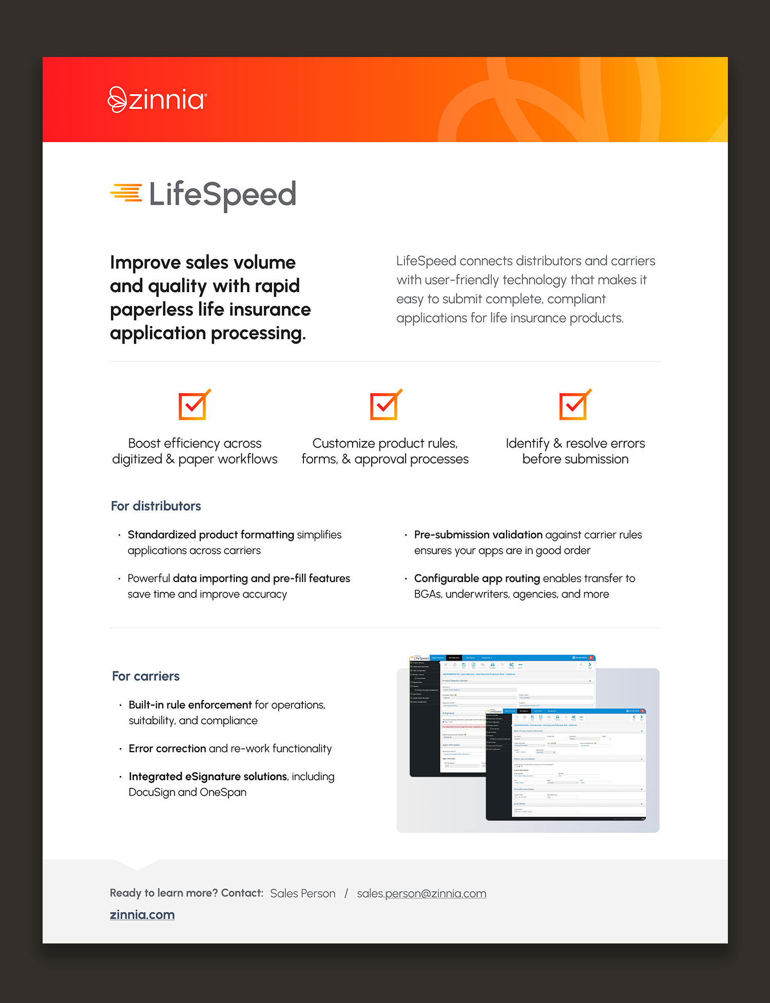 LifeSpeed One-pager with overlapping device screenshot treatment